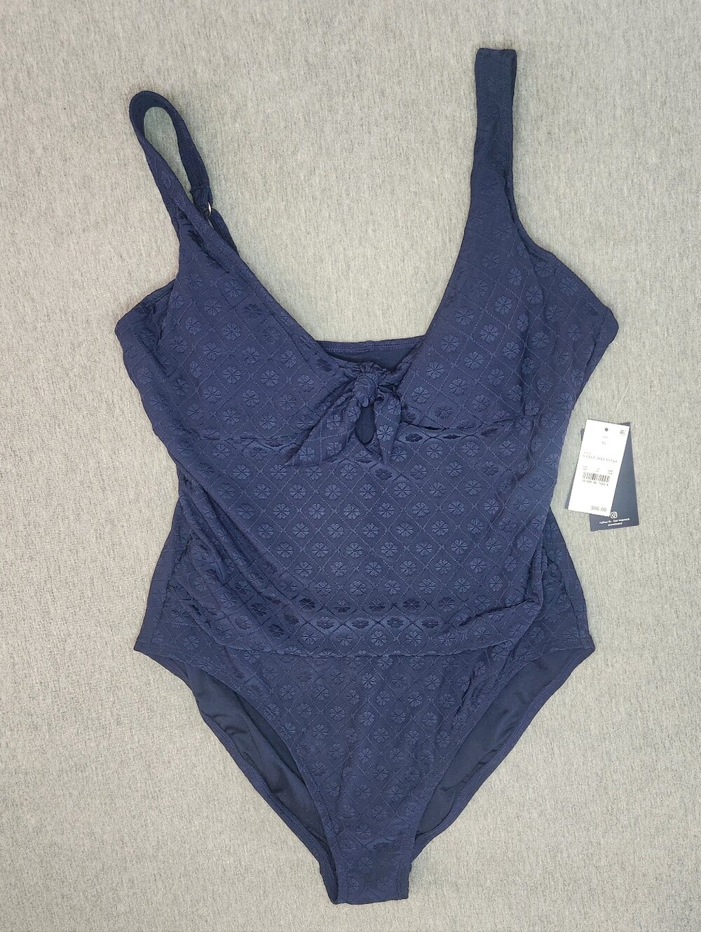 Lands’ End Women’s Jacquard Knot‑Front One‑Piece – Navy Blue (Size XL)